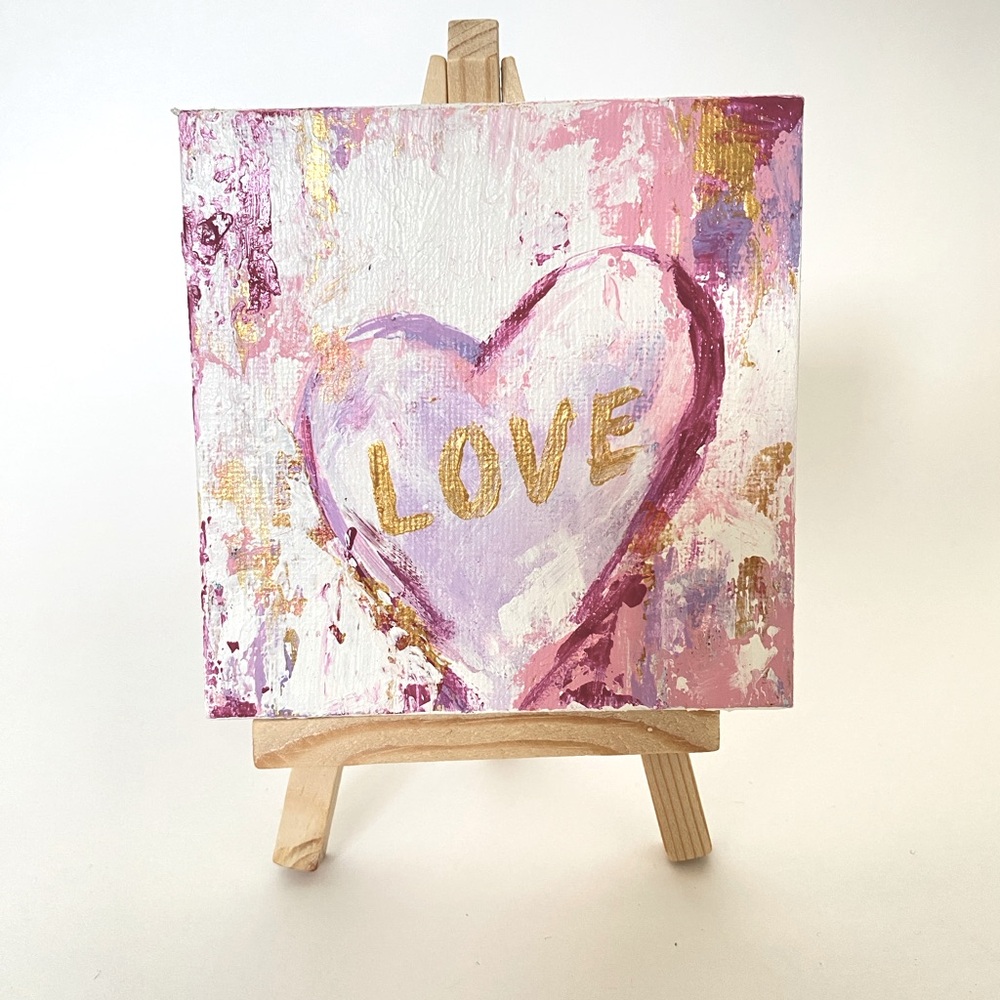 4x4 Canvas With Easel Abstract Valentines Heart Acrylic painting